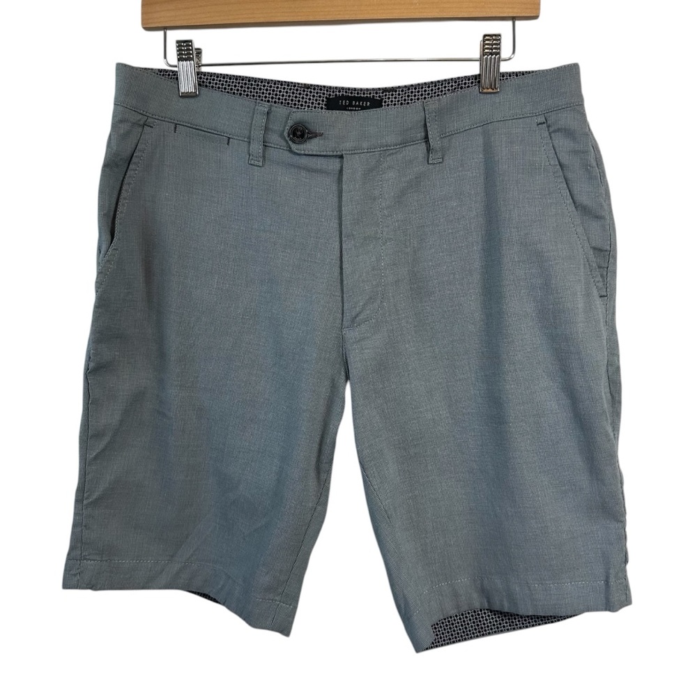 Ted Baker Men's Shorts 34R Blue Gray Tailored Flat-Front Chino Golf Shorts